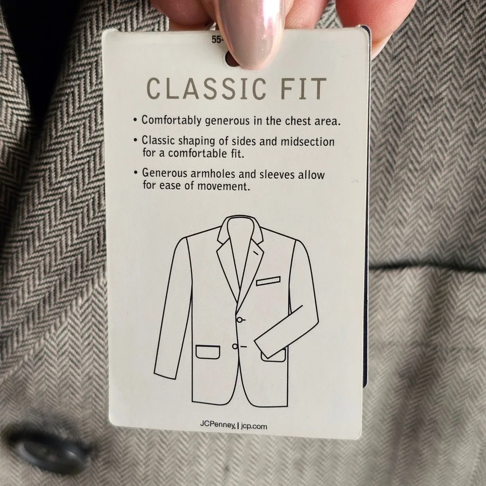 Stafford Essentials Men's Gray‎ Herringbone Classic Fit Sports Coat 42 Short NWT